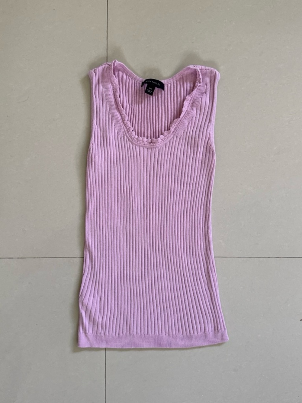 Ann Taylor Ribbed Scoop Neck Tank Top with Crochet Neckline - Light Pink